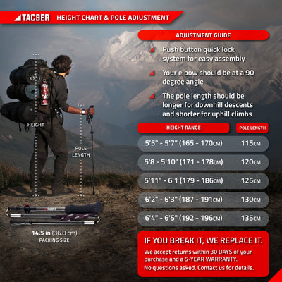 TAC9ER Ultralight Adjustable Carbon Fiber Trekking Poles Set with Straps