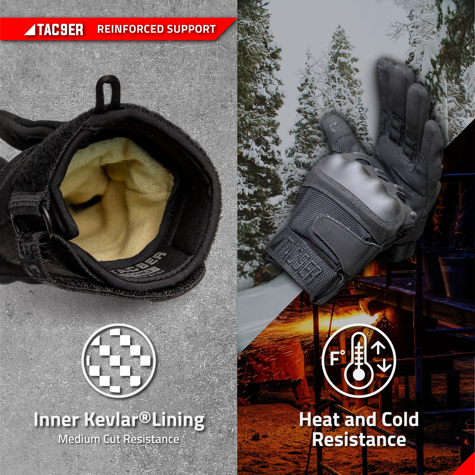 Buy TAC9ER Kevlar Lined Gloves - Full Hand Protection Black Gloves
